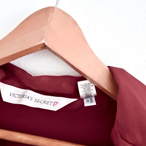 Vintage 90s Victoria Secret Size S Satin Sleep Shirt Burgundy Red Button Up - Picture 5 of 16